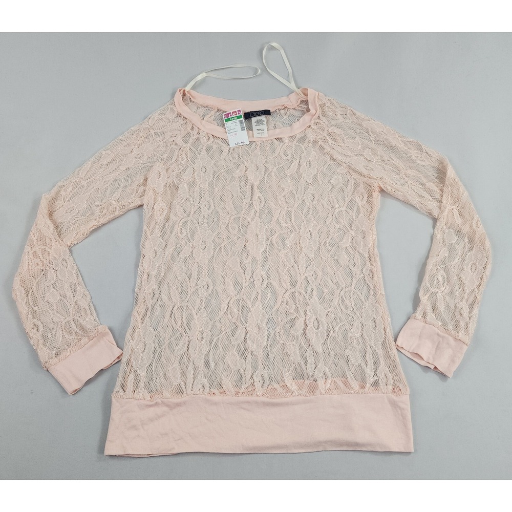 Deb Womens Lace Blouse Peach Long Sleeve Slim Fit Top 1000042969 USA Made L